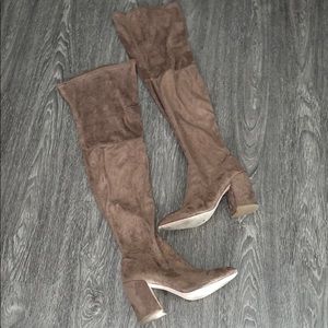 Tan/brown faux suede thigh high boots